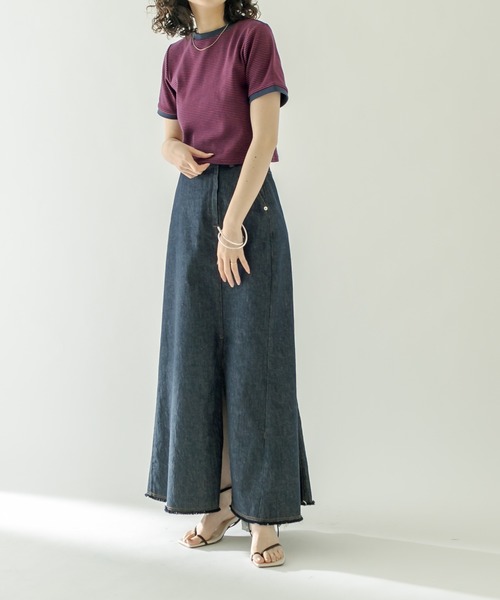 mystic（ミスティック）の「ボーダーリンガーTシャツ（Tシャツ/カットソー・レディース・ネイビー/オフホワイト/ピンク/グリーン・FREE）」の7枚目の写真