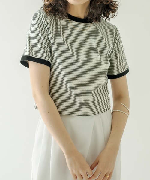 mystic（ミスティック）の「ボーダーリンガーTシャツ（Tシャツ/カットソー・レディース・ネイビー/オフホワイト/ピンク/グリーン・FREE）」の20枚目の写真