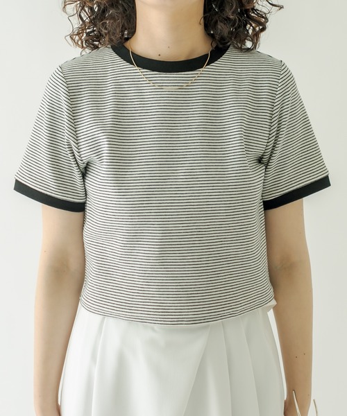 mystic（ミスティック）の「ボーダーリンガーTシャツ（Tシャツ/カットソー・レディース・ネイビー/オフホワイト/ピンク/グリーン・FREE）」の12枚目の写真