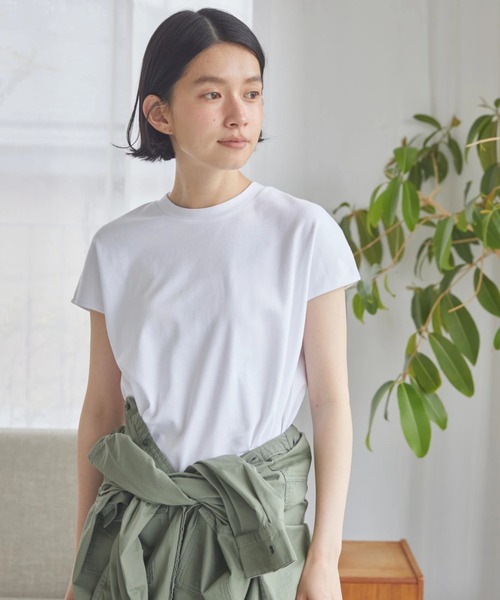 AMERICAN HOLIC(アメリカンホリック)の「クルーネックフレンチスリーブTEE(Tシャツ/カットソー・レディース・ブラック/ブラウン/オフホワイト/ブルー/アイボリー/その他7・S/M/L)」の2枚目の写真