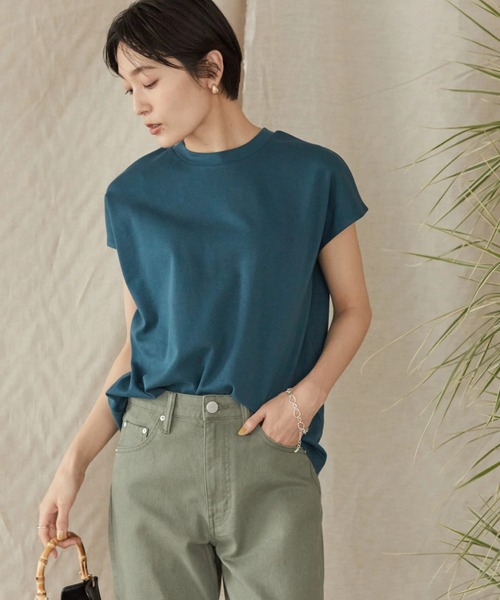 AMERICAN HOLIC(アメリカンホリック)の「クルーネックフレンチスリーブTEE(Tシャツ/カットソー・レディース・ブラック/ブラウン/オフホワイト/ブルー/アイボリー/その他7・S/M/L)」の5枚目の写真