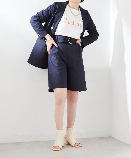 natural couture（ナチュラルクチュール）の「ベルト付き綿麻ショートパンツ（その他パンツ・レディース・ベージュ/ライトベージュ/ネイビー/サックスブルー・FREE）」の3枚目の写真