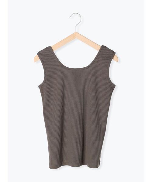 Samansa Mos2 blue（サマンサモスモスブルー）の「前後2WAYジャカードテレコタンクトップ（Tシャツ/カットソー・レディース・ブラック/ダークブラウン/オフホワイト/マスタード・MEDIUM/LARGE）」の3枚目の写真