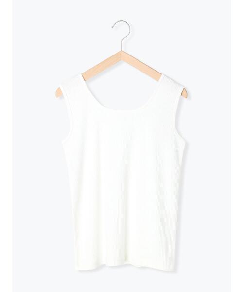 Samansa Mos2 blue（サマンサモスモスブルー）の「前後2WAYジャカードテレコタンクトップ（Tシャツ/カットソー・レディース・ブラック/ダークブラウン/オフホワイト/マスタード・MEDIUM/LARGE）」の2枚目の写真