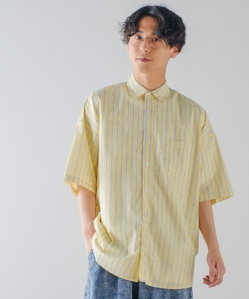 improves（インプローブス）の「ブロード オーバーサイズ レギュラーカラー 半袖 ストライプシャツ（シャツ/ブラウス・メンズ・サックスブルー/ラベンダー/イエロー/ホワイト・LARGE/X-LARGE/MEDIUM）」の19枚目の写真