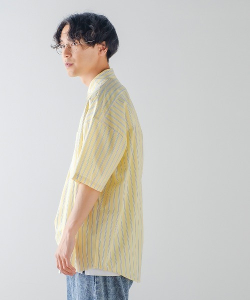 improves（インプローブス）の「ブロード オーバーサイズ レギュラーカラー 半袖 ストライプシャツ（シャツ/ブラウス・メンズ・サックスブルー/ラベンダー/イエロー/ホワイト・LARGE/X-LARGE/MEDIUM）」の20枚目の写真