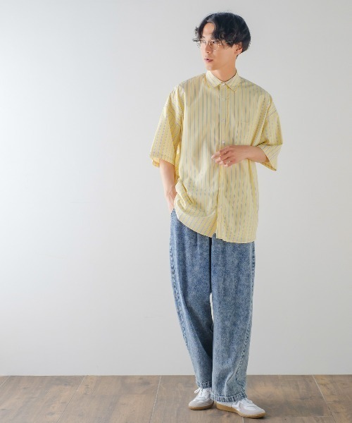 improves（インプローブス）の「ブロード オーバーサイズ レギュラーカラー 半袖 ストライプシャツ（シャツ/ブラウス・メンズ・サックスブルー/ラベンダー/イエロー/ホワイト・LARGE/X-LARGE/MEDIUM）」の22枚目の写真