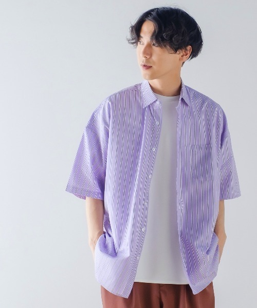 improves（インプローブス）の「ブロード オーバーサイズ レギュラーカラー 半袖 ストライプシャツ（シャツ/ブラウス・メンズ・サックスブルー/ラベンダー/イエロー/ホワイト・LARGE/X-LARGE/MEDIUM）」の14枚目の写真