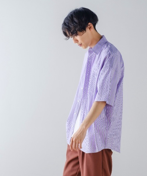 improves（インプローブス）の「ブロード オーバーサイズ レギュラーカラー 半袖 ストライプシャツ（シャツ/ブラウス・メンズ・サックスブルー/ラベンダー/イエロー/ホワイト・LARGE/X-LARGE/MEDIUM）」の15枚目の写真