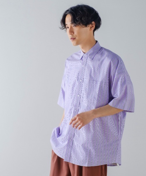 improves（インプローブス）の「ブロード オーバーサイズ レギュラーカラー 半袖 ストライプシャツ（シャツ/ブラウス・メンズ・サックスブルー/ラベンダー/イエロー/ホワイト・LARGE/X-LARGE/MEDIUM）」の17枚目の写真