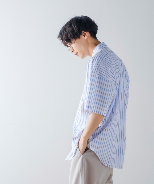 improves（インプローブス）の「ブロード オーバーサイズ レギュラーカラー 半袖 ストライプシャツ（シャツ/ブラウス・メンズ・サックスブルー/ラベンダー/イエロー/ホワイト・LARGE/X-LARGE/MEDIUM）」の6枚目の写真