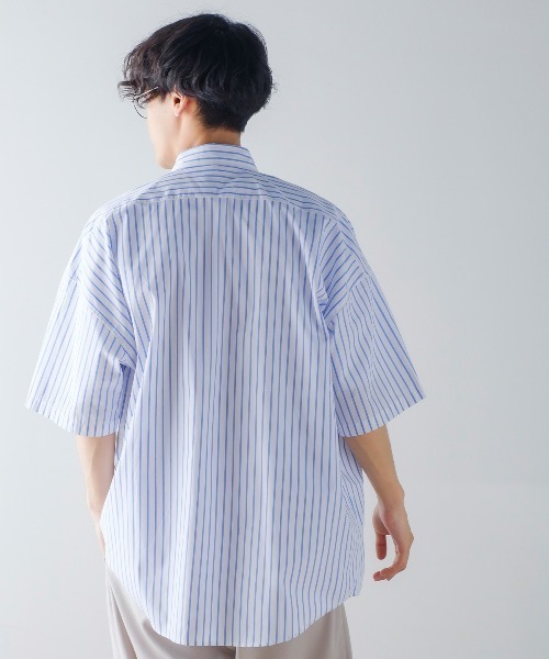 improves（インプローブス）の「ブロード オーバーサイズ レギュラーカラー 半袖 ストライプシャツ（シャツ/ブラウス・メンズ・サックスブルー/ラベンダー/イエロー/ホワイト・LARGE/X-LARGE/MEDIUM）」の7枚目の写真