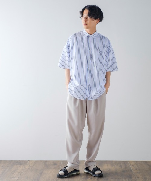 improves（インプローブス）の「ブロード オーバーサイズ レギュラーカラー 半袖 ストライプシャツ（シャツ/ブラウス・メンズ・サックスブルー/ラベンダー/イエロー/ホワイト・LARGE/X-LARGE/MEDIUM）」の9枚目の写真