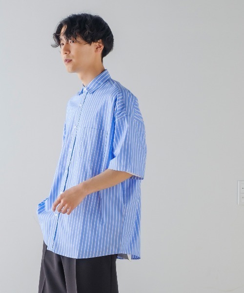 improves（インプローブス）の「ブロード オーバーサイズ レギュラーカラー 半袖 ストライプシャツ（シャツ/ブラウス・メンズ・サックスブルー/ラベンダー/イエロー/ホワイト・LARGE/X-LARGE/MEDIUM）」の11枚目の写真