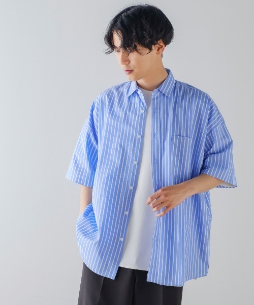 improves（インプローブス）の「ブロード オーバーサイズ レギュラーカラー 半袖 ストライプシャツ（シャツ/ブラウス・メンズ・サックスブルー/ラベンダー/イエロー/ホワイト・LARGE/X-LARGE/MEDIUM）」の13枚目の写真