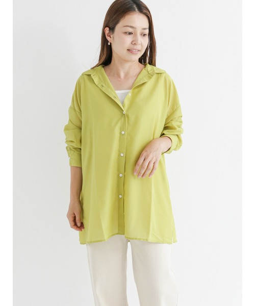 Lugnoncure(ルノンキュール)の「シアービッグシャツ(シャツ/ブラウス・レディース・ブラック/オフホワイト/ピンク/グリーン・フリ-)」の3枚目の写真