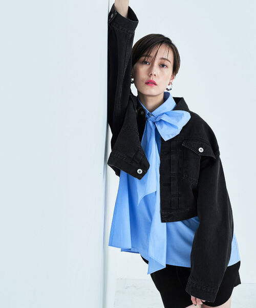 Rie Miller(リエミラー)の「ショート丈デニムGジャン(デニムジャケット・レディース・ブラック/インディゴブルー・FREE)」の3枚目の写真