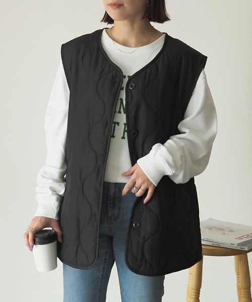 Riberry（リベリー）の「キルティングベスト（ベスト・レディース・カーキ/アイボリー/ベージュ/ブラック・MEDIUM）」の3枚目の写真
