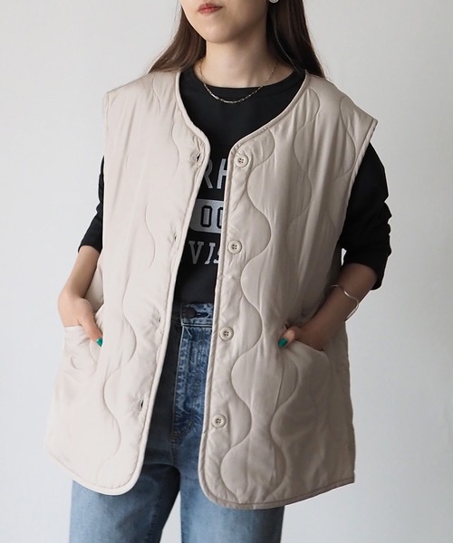 Riberry（リベリー）の「キルティングベスト（ベスト・レディース・カーキ/アイボリー/ベージュ/ブラック・MEDIUM）」の9枚目の写真