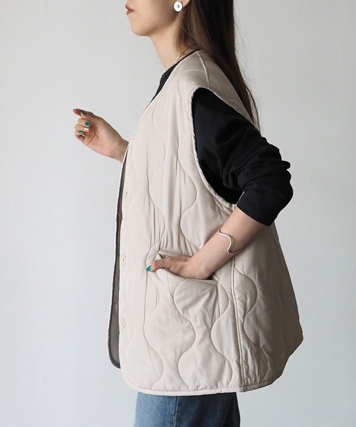 Riberry（リベリー）の「キルティングベスト（ベスト・レディース・カーキ/アイボリー/ベージュ/ブラック・MEDIUM）」の11枚目の写真