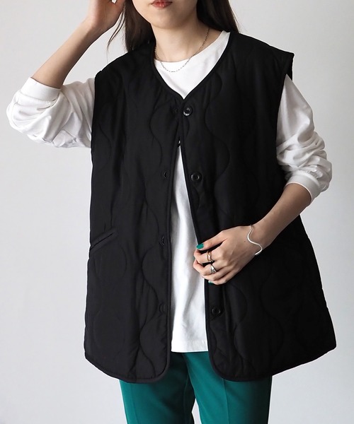 Riberry（リベリー）の「キルティングベスト（ベスト・レディース・カーキ/アイボリー/ベージュ/ブラック・MEDIUM）」の10枚目の写真