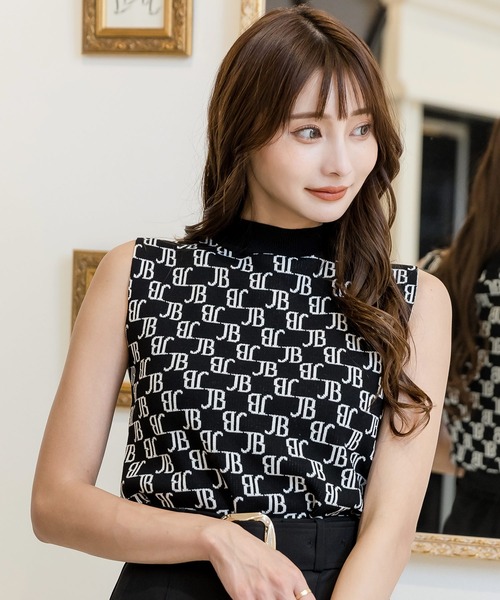Julia Boutique（ジュリアブティック）の「JBモノグラム柄ハイネックノースリーブニットトップス/22532（ニット/セーター・レディース・ホワイト/ブラック/ベージュ・ONE）」の16枚目の写真