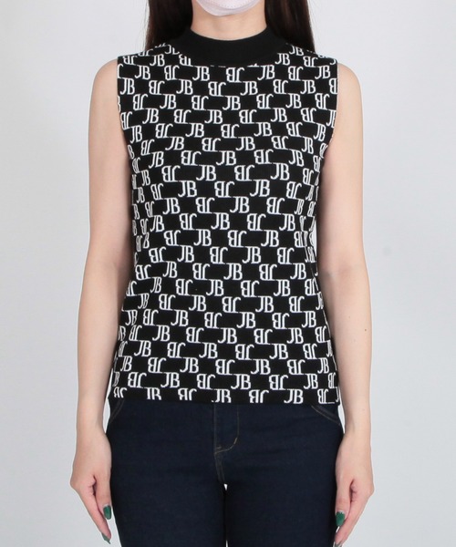 Julia Boutique（ジュリアブティック）の「JBモノグラム柄ハイネックノースリーブニットトップス/22532（ニット/セーター・レディース・ホワイト/ブラック/ベージュ・ONE）」の15枚目の写真