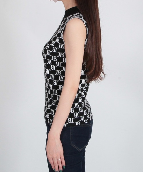 Julia Boutique（ジュリアブティック）の「JBモノグラム柄ハイネックノースリーブニットトップス/22532（ニット/セーター・レディース・ホワイト/ブラック/ベージュ・ONE）」の5枚目の写真