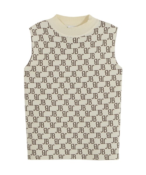 Julia Boutique（ジュリアブティック）の「JBモノグラム柄ハイネックノースリーブニットトップス/22532（ニット/セーター・レディース・ホワイト/ブラック/ベージュ・ONE）」の9枚目の写真