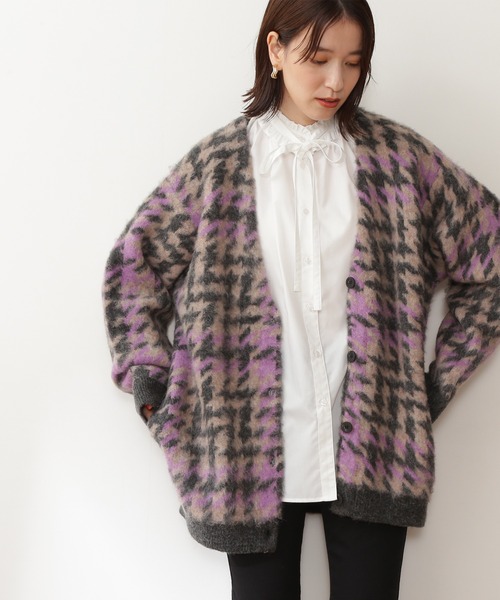 N.（N. Natural Beauty Basic）（エヌエヌナチュラルビューティーベーシック）の「◆モヘヤ混千鳥柄ニットカーディガン（カーディガン/ボレロ・レディース・チャコールグレー/ブラウン・MEDIUM）」の2枚目の写真