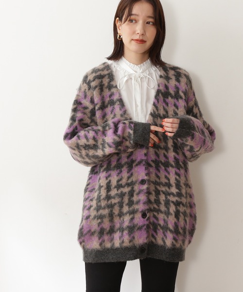 N.（N. Natural Beauty Basic）（エヌエヌナチュラルビューティーベーシック）の「◆モヘヤ混千鳥柄ニットカーディガン（カーディガン/ボレロ・レディース・チャコールグレー/ブラウン・MEDIUM）」の7枚目の写真