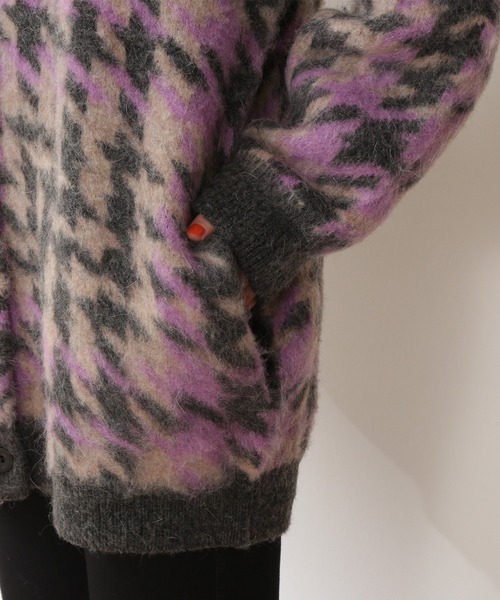 N.（N. Natural Beauty Basic）（エヌエヌナチュラルビューティーベーシック）の「◆モヘヤ混千鳥柄ニットカーディガン（カーディガン/ボレロ・レディース・チャコールグレー/ブラウン・MEDIUM）」の8枚目の写真
