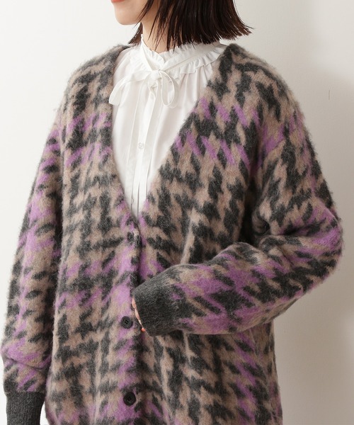 N.（N. Natural Beauty Basic）（エヌエヌナチュラルビューティーベーシック）の「◆モヘヤ混千鳥柄ニットカーディガン（カーディガン/ボレロ・レディース・チャコールグレー/ブラウン・MEDIUM）」の4枚目の写真