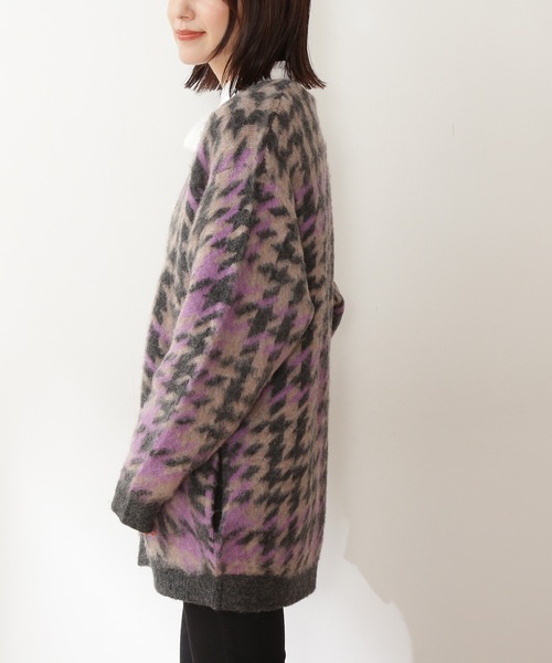 N.（N. Natural Beauty Basic）（エヌエヌナチュラルビューティーベーシック）の「◆モヘヤ混千鳥柄ニットカーディガン（カーディガン/ボレロ・レディース・チャコールグレー/ブラウン・MEDIUM）」の14枚目の写真