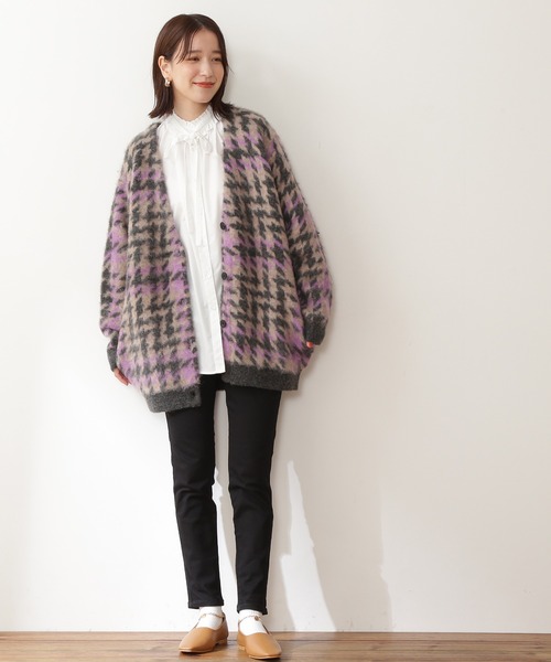 N.（N. Natural Beauty Basic）（エヌエヌナチュラルビューティーベーシック）の「◆モヘヤ混千鳥柄ニットカーディガン（カーディガン/ボレロ・レディース・チャコールグレー/ブラウン・MEDIUM）」の3枚目の写真