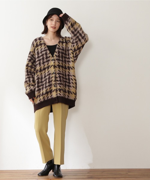 N.（N. Natural Beauty Basic）（エヌエヌナチュラルビューティーベーシック）の「◆モヘヤ混千鳥柄ニットカーディガン（カーディガン/ボレロ・レディース・チャコールグレー/ブラウン・MEDIUM）」の9枚目の写真