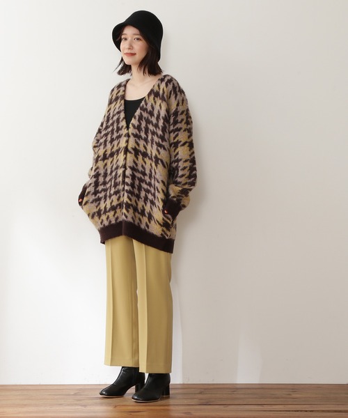 N.（N. Natural Beauty Basic）（エヌエヌナチュラルビューティーベーシック）の「◆モヘヤ混千鳥柄ニットカーディガン（カーディガン/ボレロ・レディース・チャコールグレー/ブラウン・MEDIUM）」の5枚目の写真