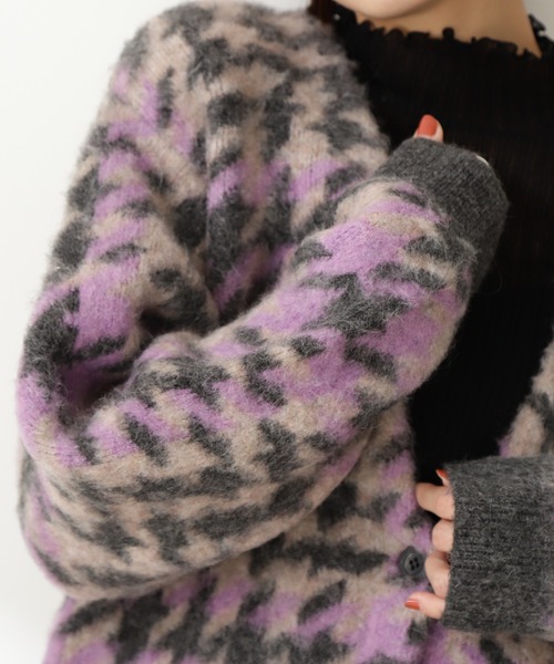 N.（N. Natural Beauty Basic）（エヌエヌナチュラルビューティーベーシック）の「◆モヘヤ混千鳥柄ニットカーディガン（カーディガン/ボレロ・レディース・チャコールグレー/ブラウン・MEDIUM）」の6枚目の写真