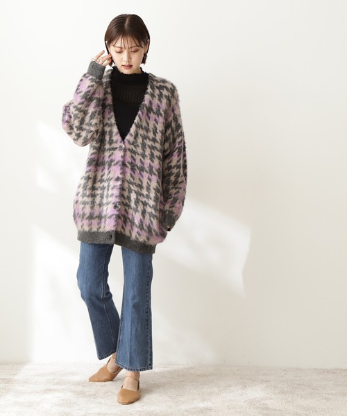 N.（N. Natural Beauty Basic）（エヌエヌナチュラルビューティーベーシック）の「◆モヘヤ混千鳥柄ニットカーディガン（カーディガン/ボレロ・レディース・チャコールグレー/ブラウン・MEDIUM）」の13枚目の写真