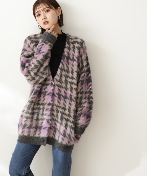 N.（N. Natural Beauty Basic）（エヌエヌナチュラルビューティーベーシック）の「◆モヘヤ混千鳥柄ニットカーディガン（カーディガン/ボレロ・レディース・チャコールグレー/ブラウン・MEDIUM）」の12枚目の写真