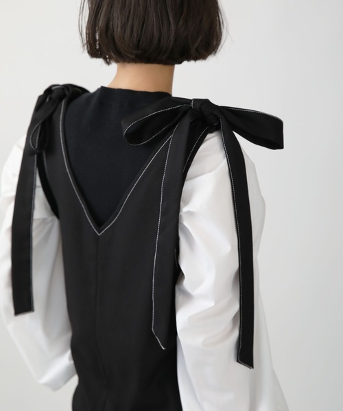 PICCIN（ピッチン）の「リボンサロペット（サロペット/オーバーオール・レディース・ブラック・M）」の2枚目の写真