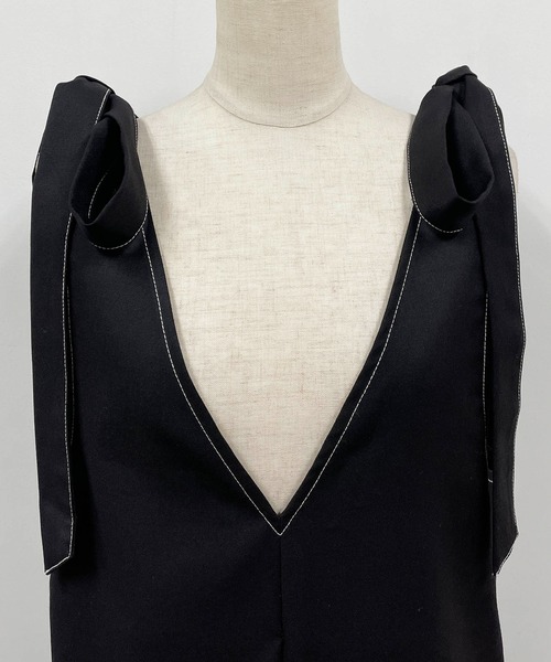 PICCIN（ピッチン）の「リボンサロペット（サロペット/オーバーオール・レディース・ブラック・M）」の4枚目の写真