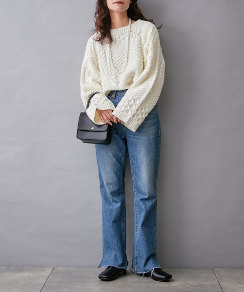 CIAOPANIC TYPY(チャオパニックティピー)の「【willow】パッチワークケーブルニット(ニット/セーター・レディース・ダークブラウン/オフホワイト/ブルー・ONE SIZE)」の15枚目の写真
