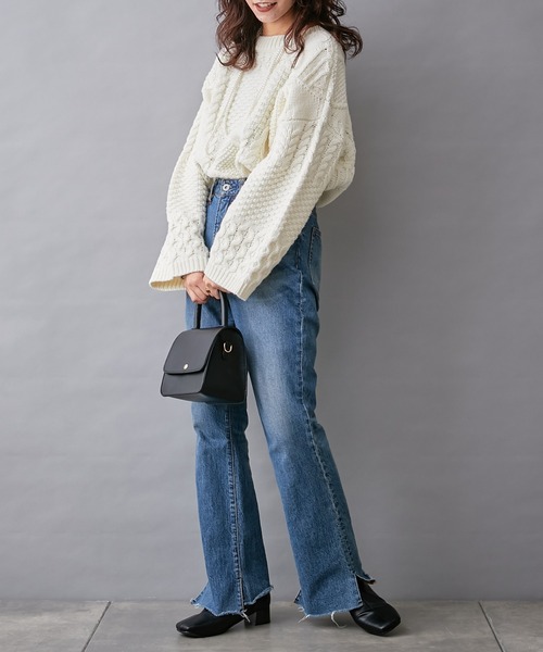 CIAOPANIC TYPY(チャオパニックティピー)の「【willow】パッチワークケーブルニット(ニット/セーター・レディース・ダークブラウン/オフホワイト/ブルー・ONE SIZE)」の16枚目の写真