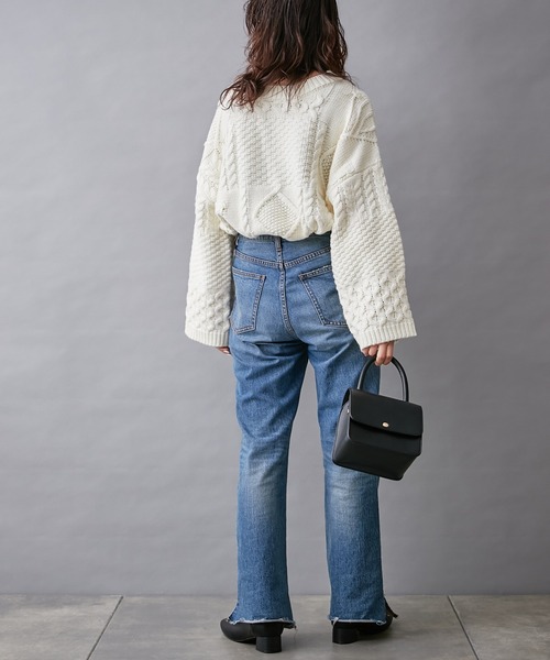 CIAOPANIC TYPY(チャオパニックティピー)の「【willow】パッチワークケーブルニット(ニット/セーター・レディース・ダークブラウン/オフホワイト/ブルー・ONE SIZE)」の17枚目の写真