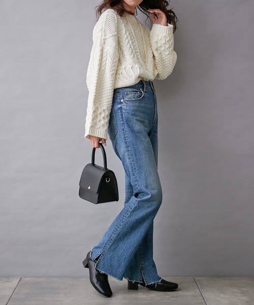 CIAOPANIC TYPY(チャオパニックティピー)の「【willow】パッチワークケーブルニット(ニット/セーター・レディース・ダークブラウン/オフホワイト/ブルー・ONE SIZE)」の18枚目の写真