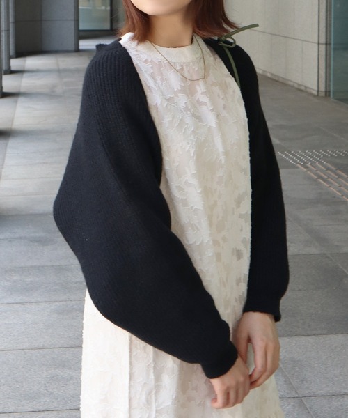 リミフゥ　ボレロ　カーディガン　ポンチョ　ニット　ウール　グレー　コート　S THE TOKYO/ザトウキョウ】WASHABLE WOOL BICOLOR KNIT CARDIGAN