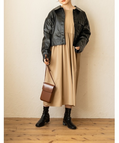 chocomee（チョコミー）の「fake leather jacket/フェイクレザージャケット（ブルゾン・レディース・ブラウン/ブラック・FREE）」の11枚目の写真