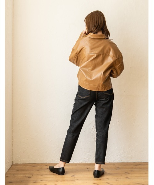 chocomee（チョコミー）の「fake leather jacket/フェイクレザージャケット（ブルゾン・レディース・ブラウン/ブラック・FREE）」の3枚目の写真