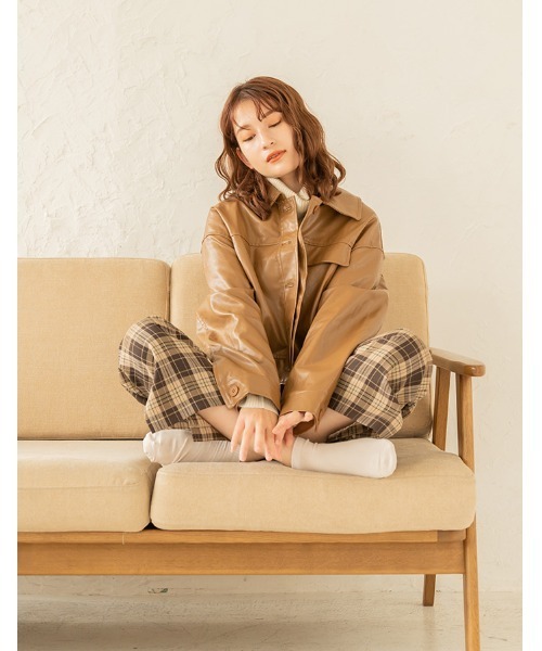 chocomee（チョコミー）の「fake leather jacket/フェイクレザージャケット（ブルゾン・レディース・ブラウン/ブラック・FREE）」の12枚目の写真